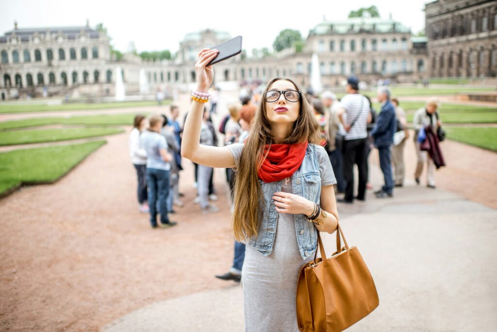 Woman traveling in Dresden city, Germany